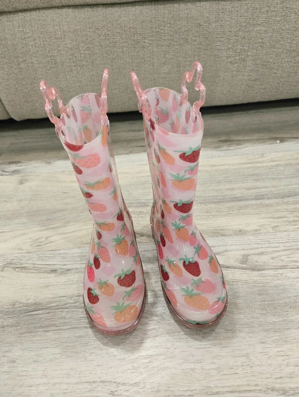 Western Chief Pink Strawberry Print Kids Rain Boots